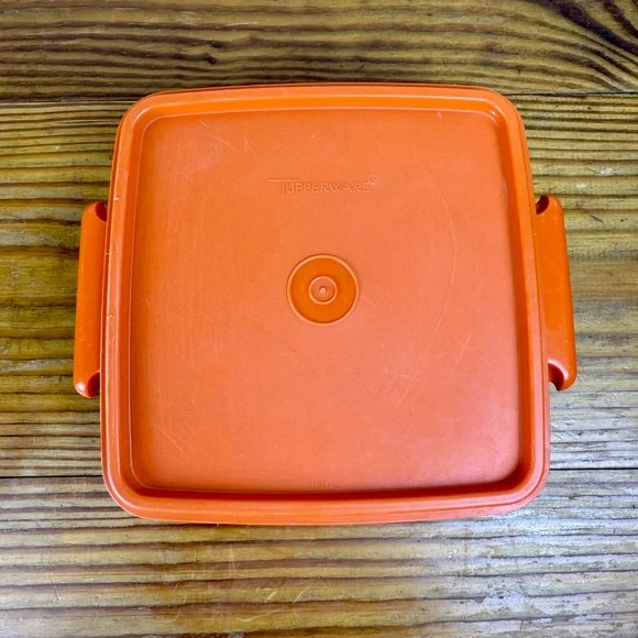 Vintage Tupperware Orange Square Container | Classic Mid-Century Kitchen - Picture 14 of 16